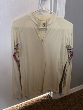 Noble Outfitters Cream Quarter-Zip Performance Hoodie with Printed Side Panels